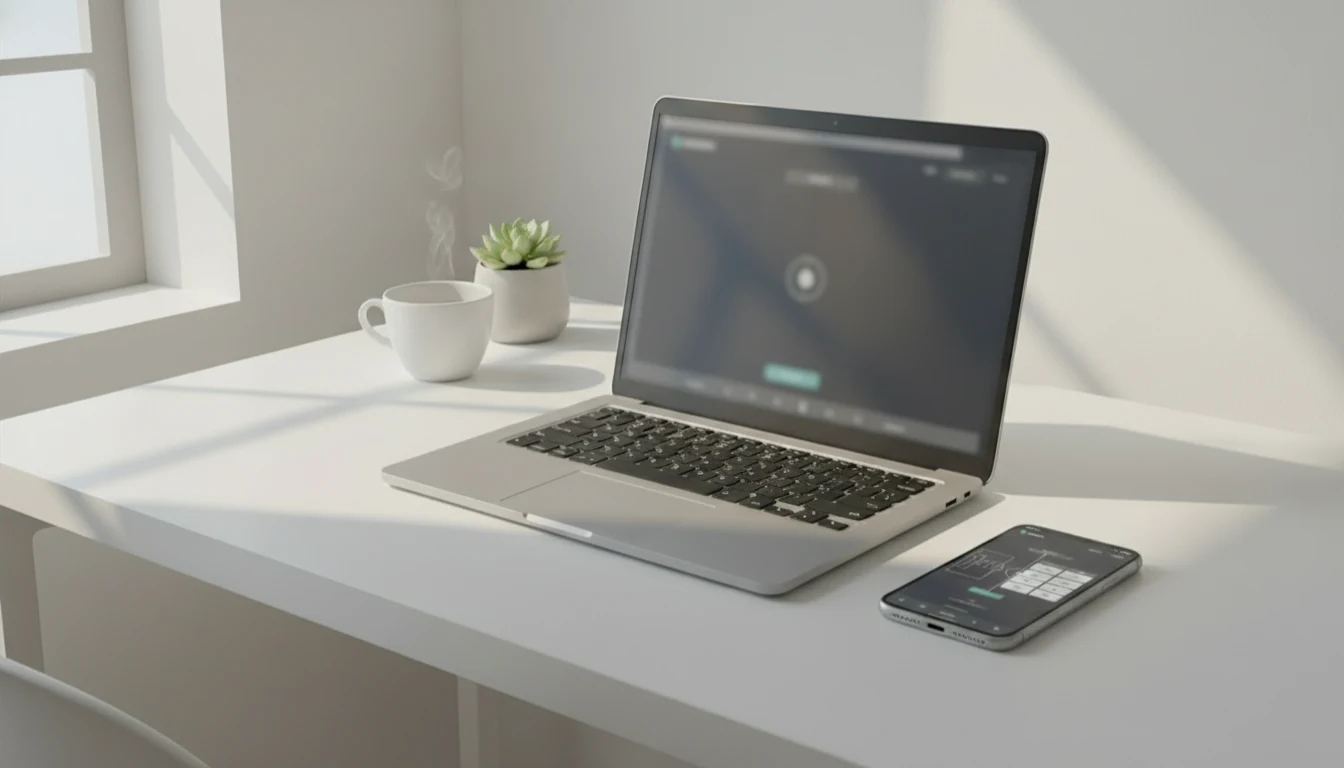 Scrivania con laptop aperto su piattaforma di scommesse sportive autorizzata