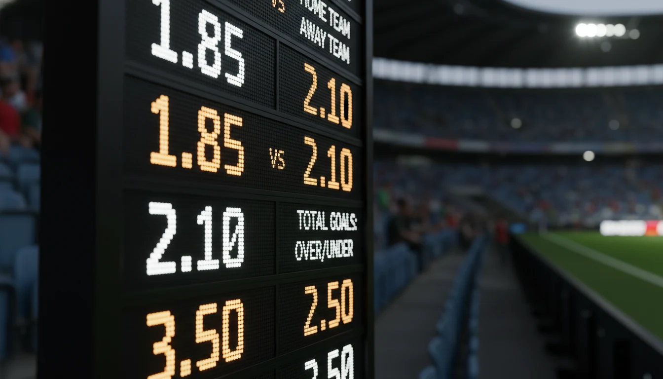 Tabellone luminoso con quote decimali di una partita di calcio in uno stadio