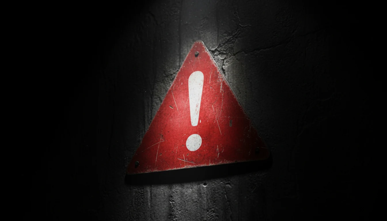 Segnale di avvertimento rosso con simbolo di pericolo su sfondo scuro