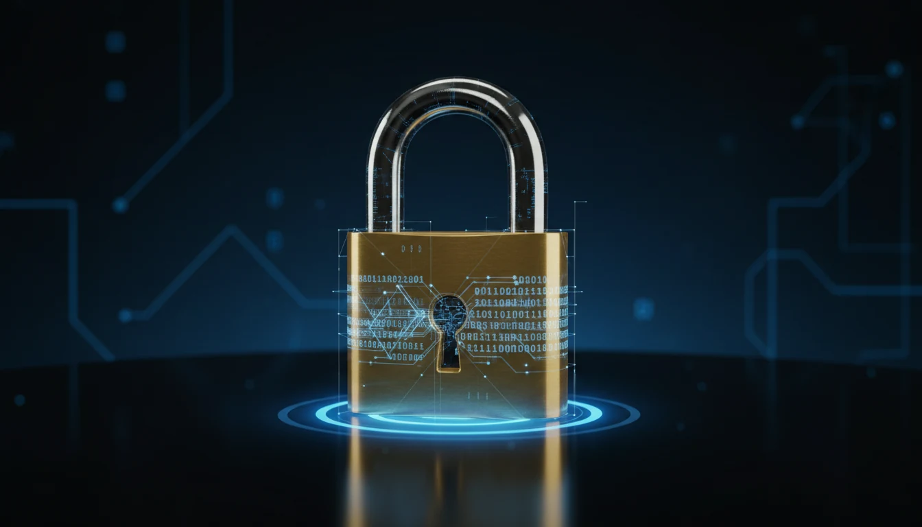 Lucchetto digitale e icona di protezione dati su sfondo tecnologico