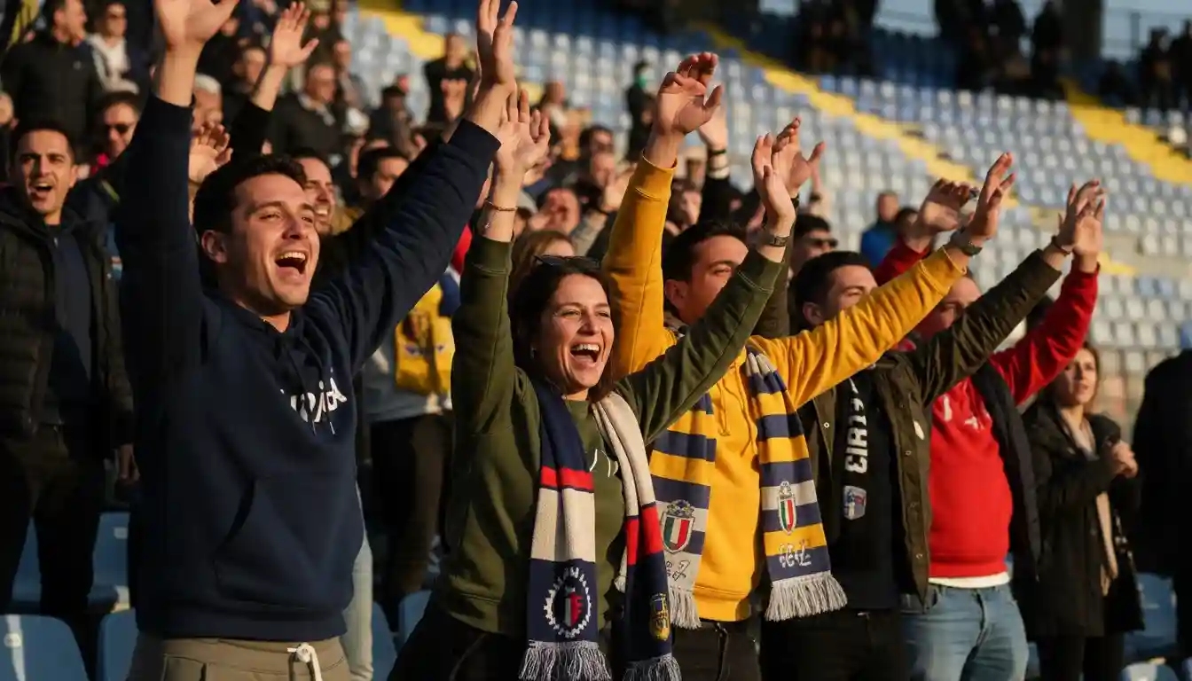 Tifosi che esultano allo stadio durante una partita di Serie A