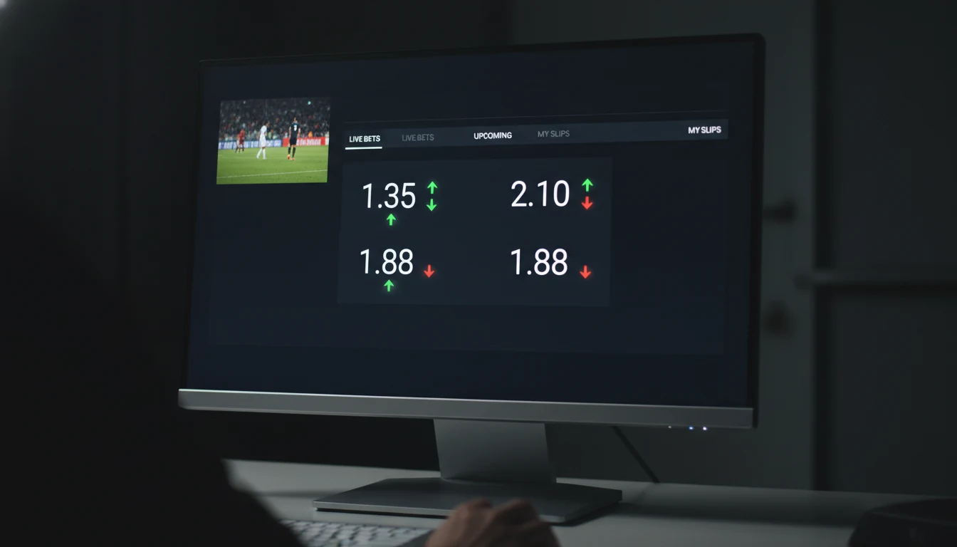 Schermo con quote che cambiano in tempo reale durante partita di calcio
